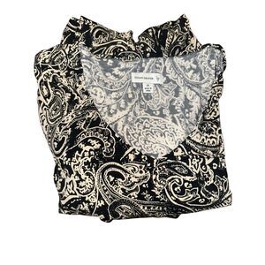 Susan Graver Women 2X Paisley Print Liquid Knit Tiered Top Black 3/4 Sleeves NWT